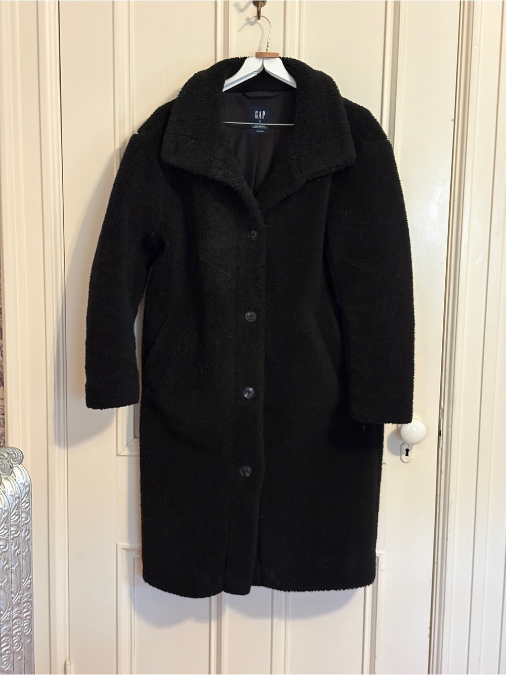 GAP Womens Black Plush Teddy Long Coat Small